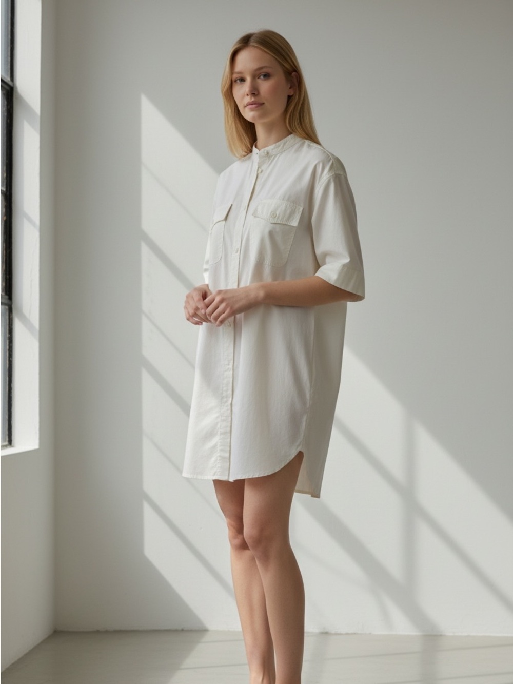 Rebecca Minkoff White Cotton Utility Midi Shirt Dress XS Minimalist Comfy Chic